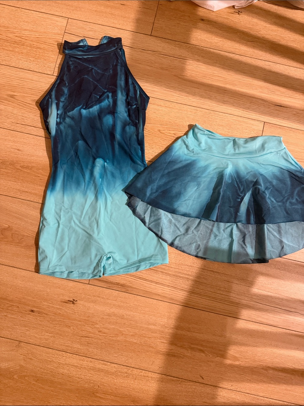 Blue marble unitard and skirt set